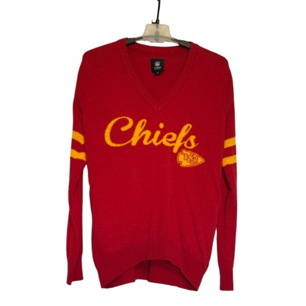 NFL Team Apparel Kansas City Chiefs Red V-Neck Sweater Women Medium Varsity